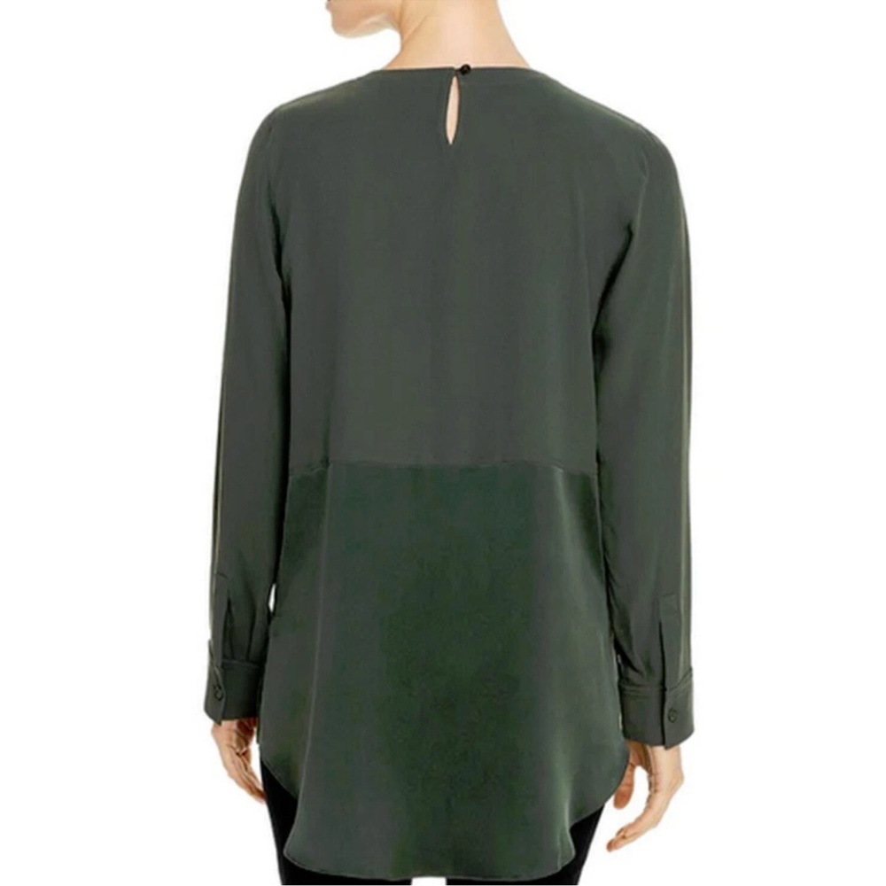 Eileen Fisher Deep Hemlock Black Mixed Silk Crepe Tunic Long Sleeve Blouse - Picture 3 of 13